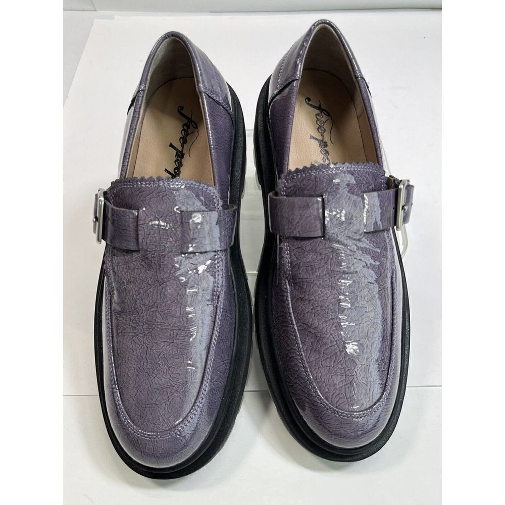 Free People Purple Gray Loafer Lug Sole Patent Leather Shoes 40 EU 9-9.5 US New - Picture 14 of 16